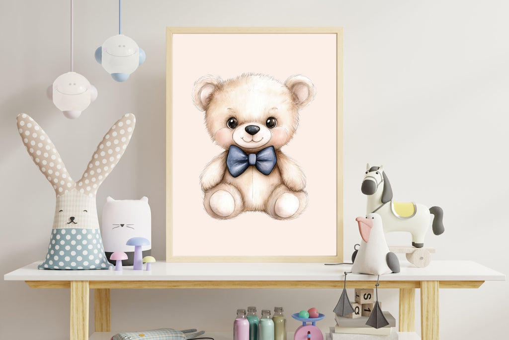 Cute Teddy Bear with Blue Bowtie