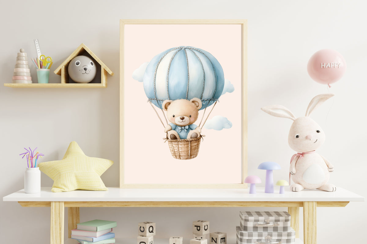 Teddy  Bear in Blue Hot Air Balloon