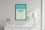 Gardener Street print on bedroom wall above dresser