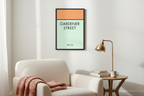 Gardener Street print above cozy reading nook