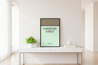Gardener Street personalized print displayed on entryway console table