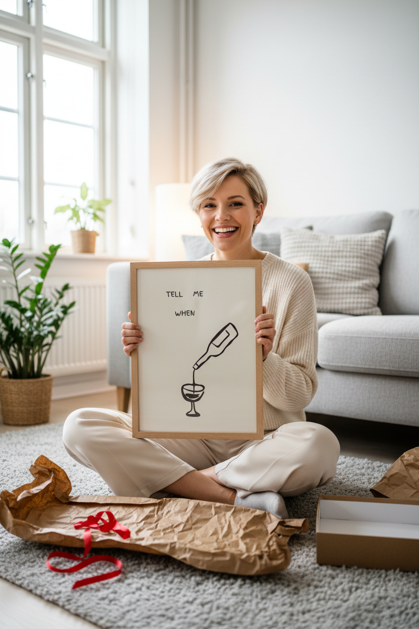 Tell Me When - Woman Showing Unwrapped Print